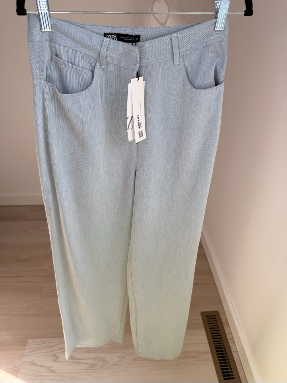 ZARA Pale Blue Straight-Leg Trousers Size M
